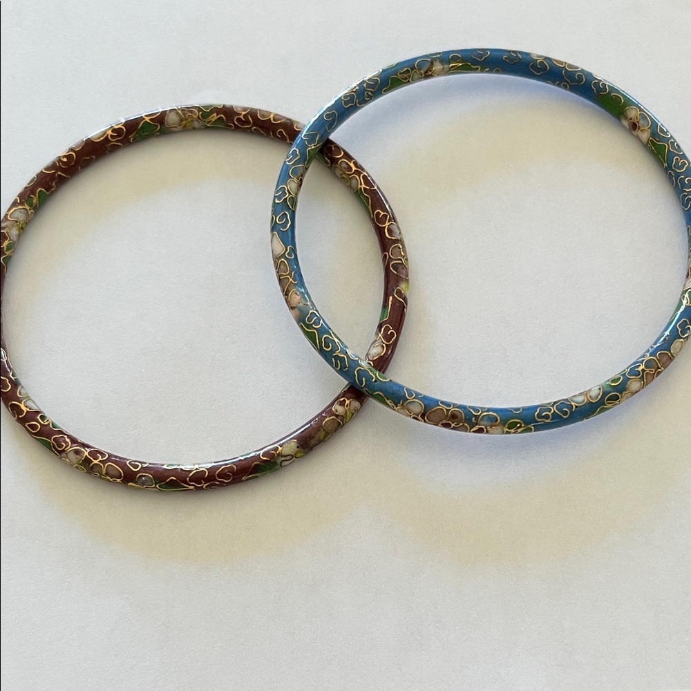 Vintage Chinese Blue and Red Bracelet Bangle Set